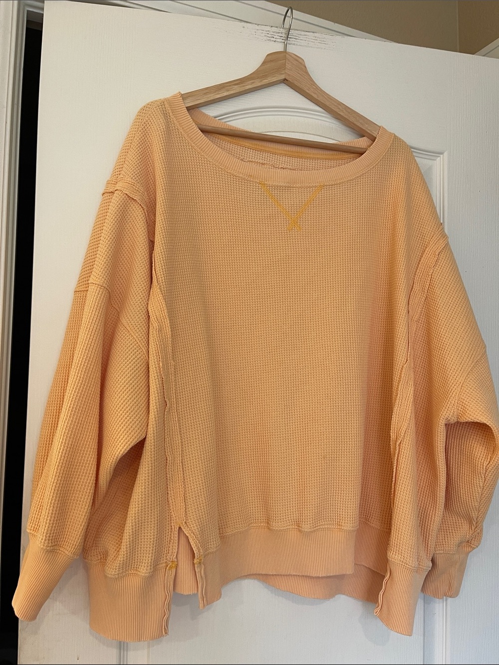 American Eagle Outfitters Peach Waffle-Knit Scoop Neck Sweater